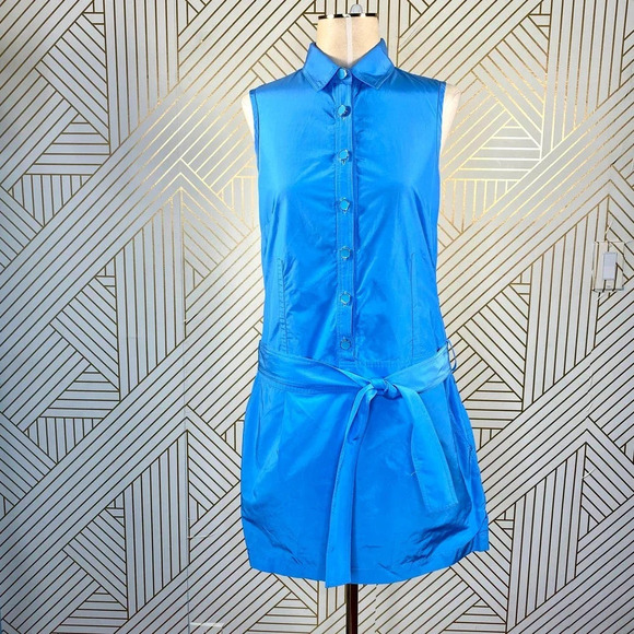 Adam Lippes Adam Plus‎ Eve Shirt Dress Sleeveless Mini Button Tie Blue Size 6 - Picture 1 of 11